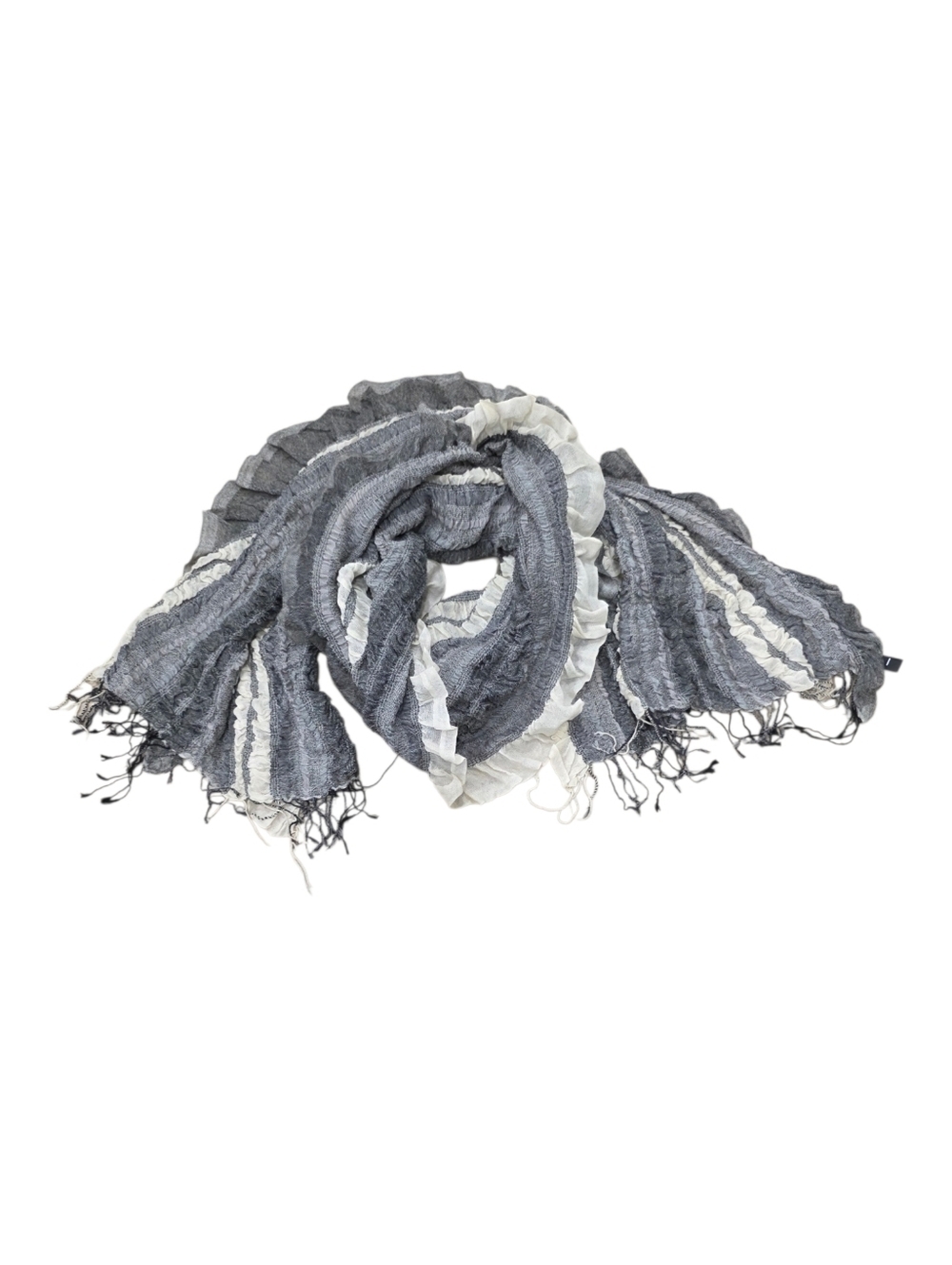 Dimri Gray & White Lightweight Ruffled Crinkle Wool Scarf